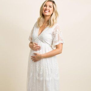 Pinkblush Maternity White Lace Maxi Dress